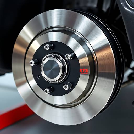 Car brake rotor after repair, new and shiny rotor installed correctly