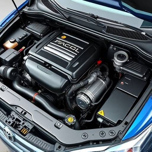 Car engine after repair, clean and well-maintained with new parts visible