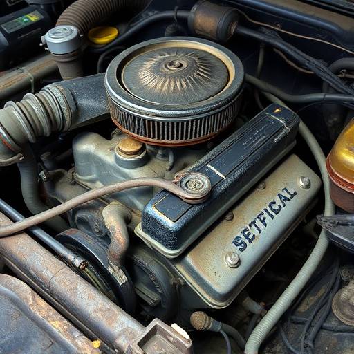 Car engine before repair, showing significant wear and grime