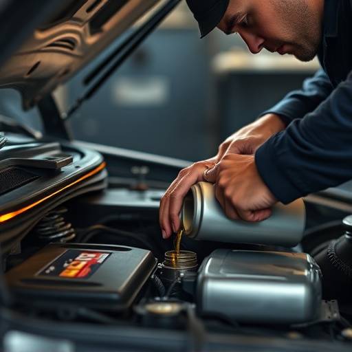 Mechanic changing oil in a car engine