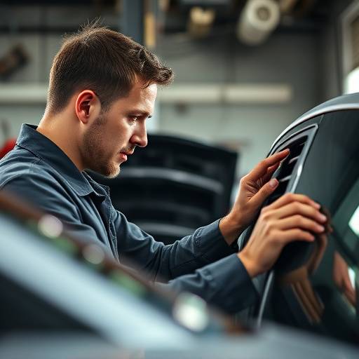 Mechanic checking AC system in a car