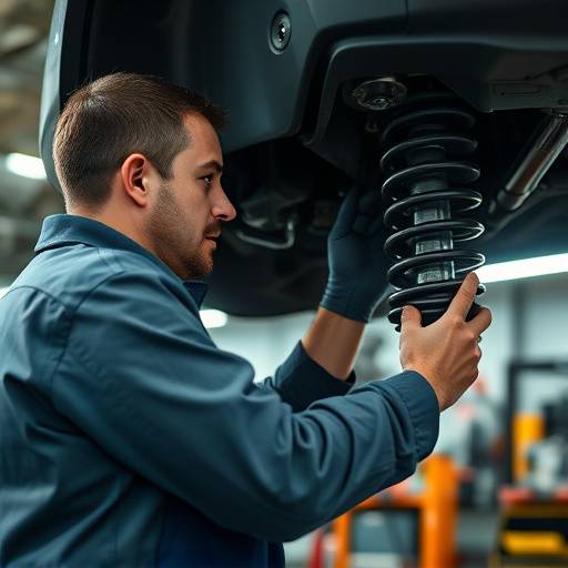 Mechanic inspecting car suspension